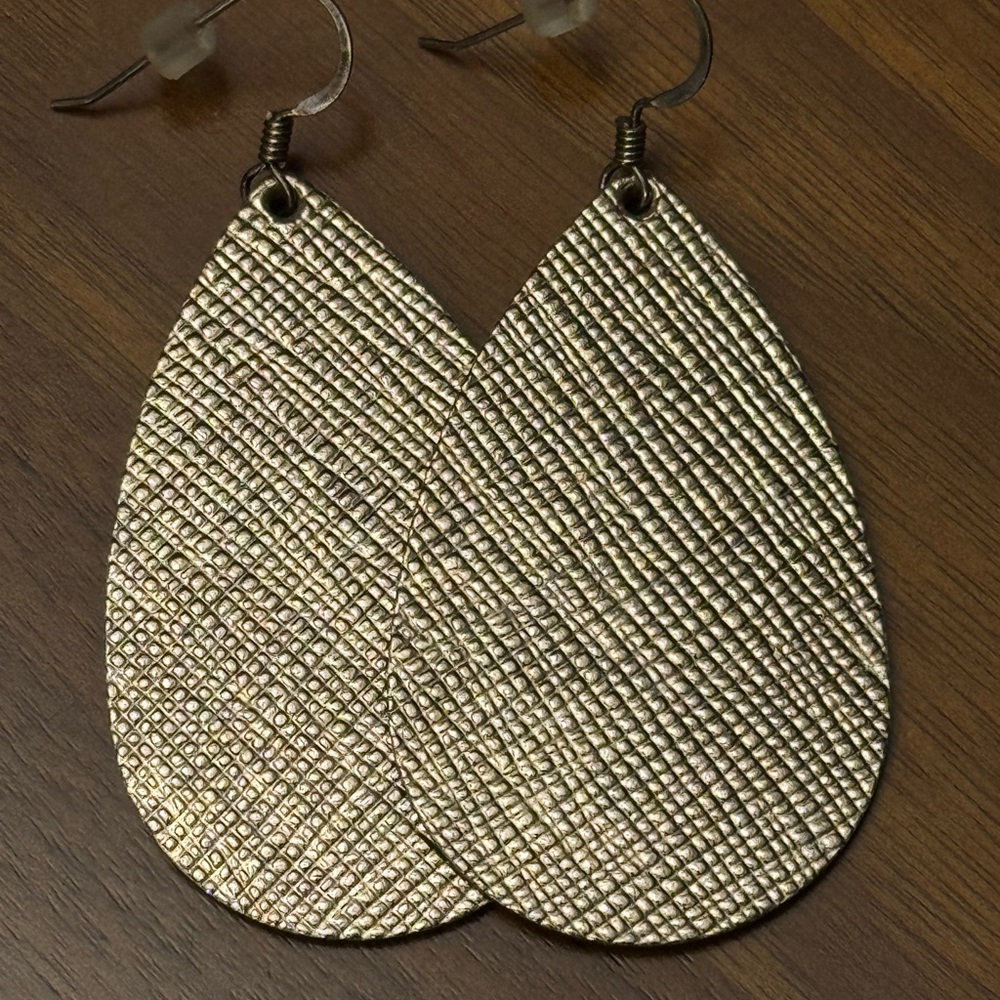Rose Gold Textured Leather Teardrop Earrings